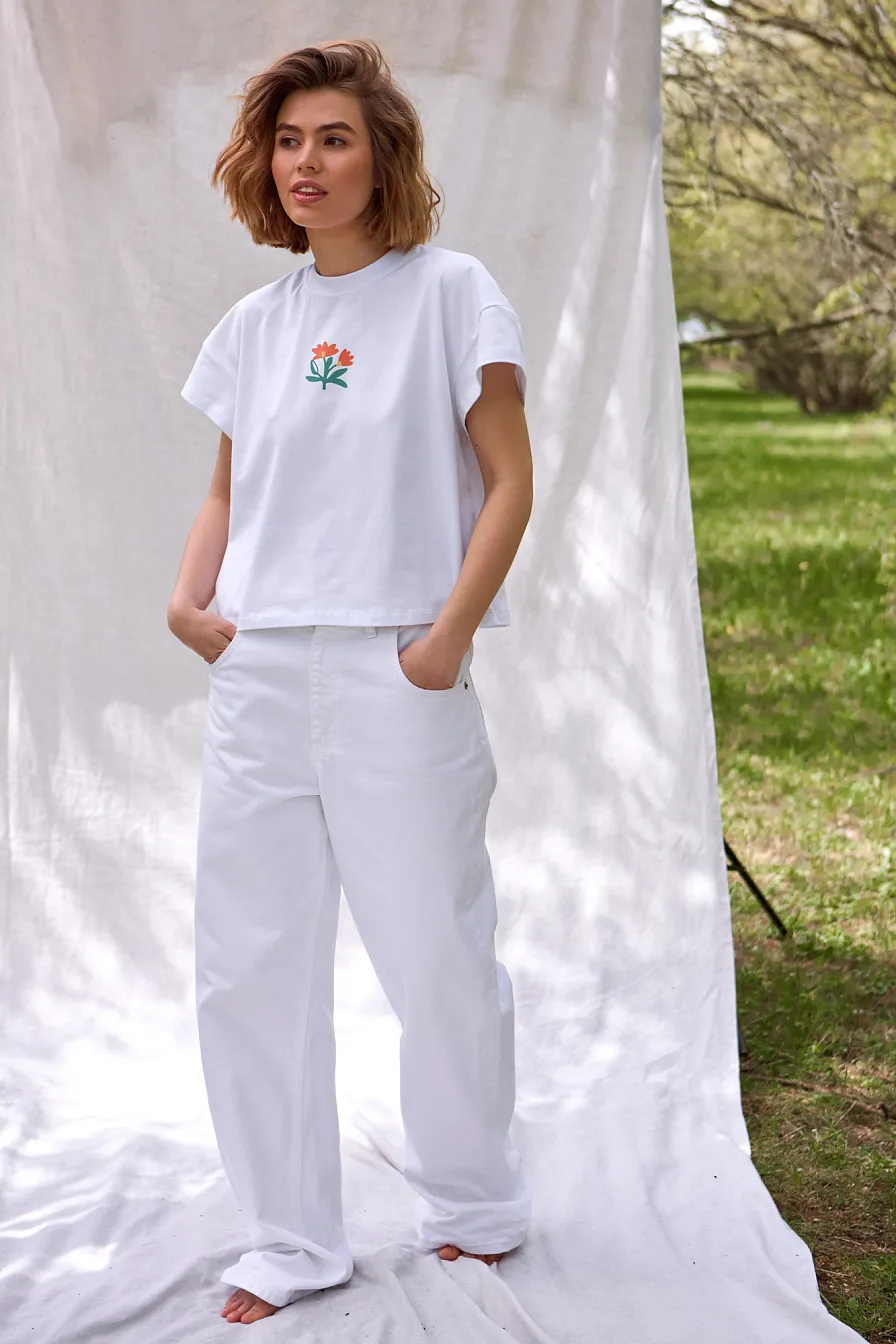 Жіноча футболка Stimma Квіта, колір - Білий/помаранчева квітка