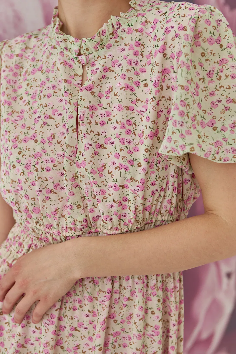 Женское платье Stimma Кларенс, цвет - Лайм/розовый цветок